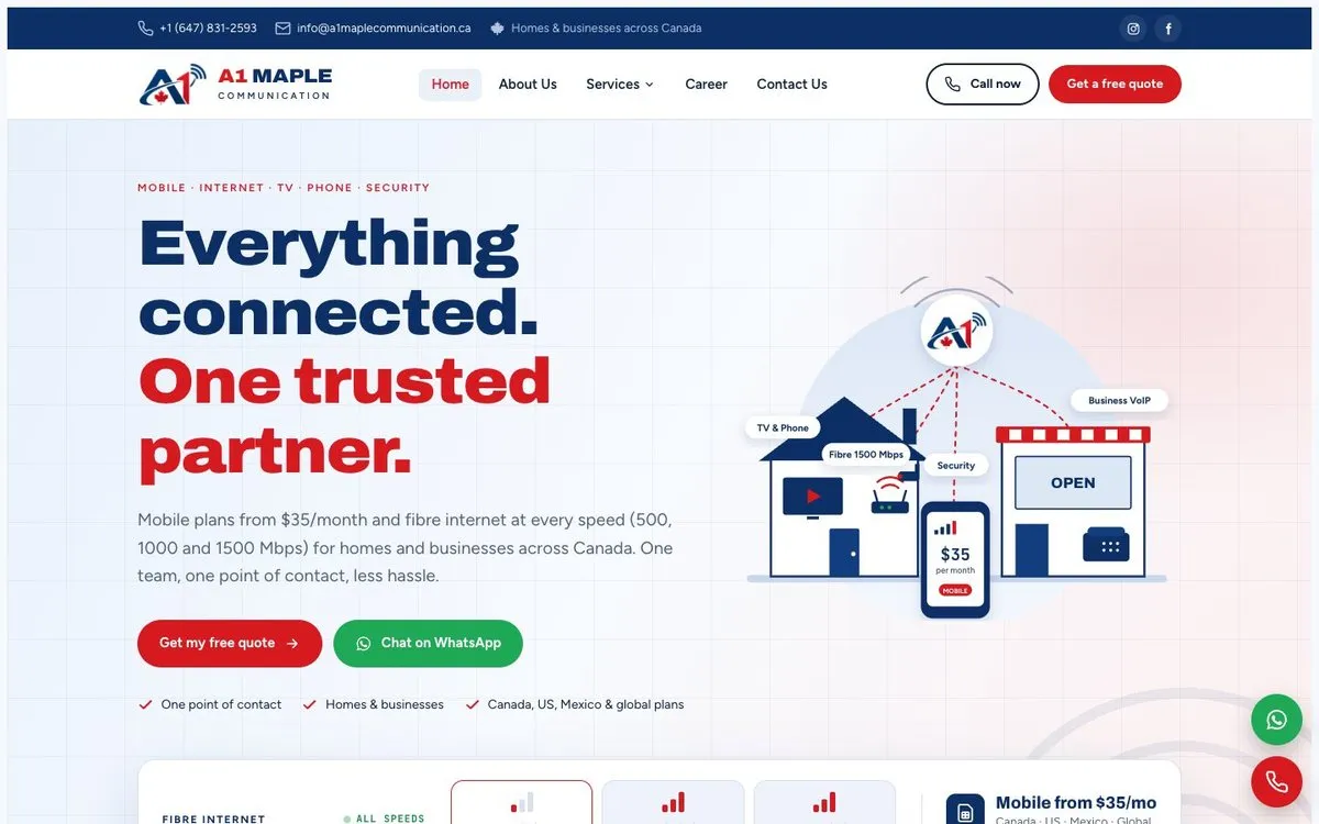 A1 Maple Communication website homepage, custom-coded by Lavaka Digital